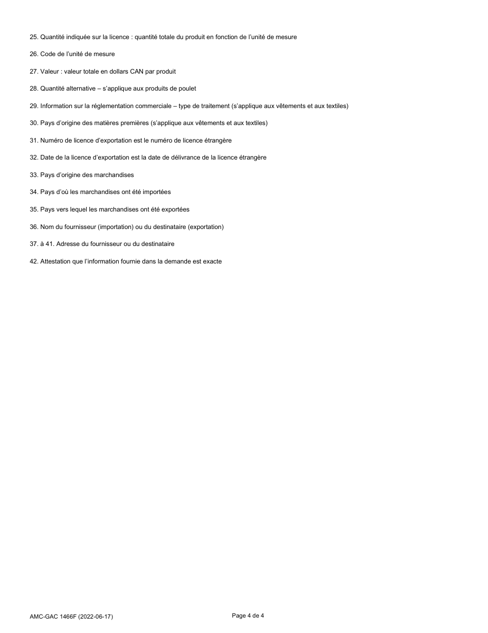 Forme AMC-GAC1466 Demande De Licence Dimportation Ou Dexportation - Canada (French), Page 4