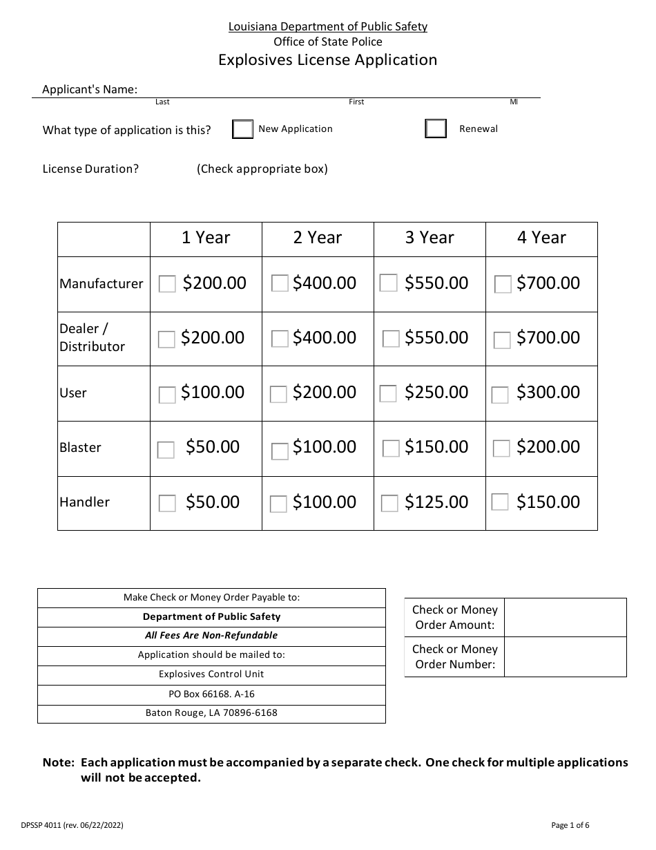 Form DPSSP4011 Explosives License Application - Louisiana, Page 3