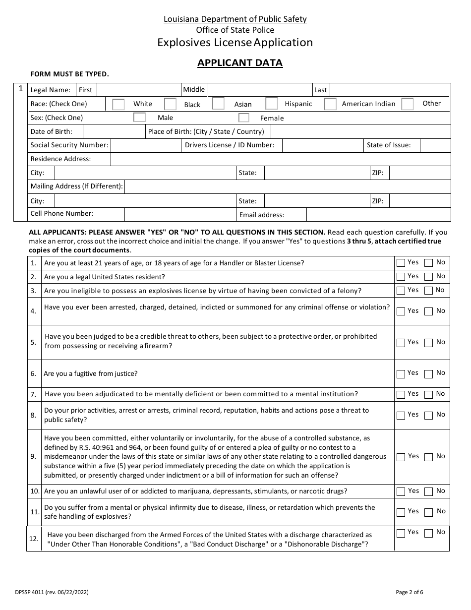 Form DPSSP4011 Explosives License Application - Louisiana, Page 4