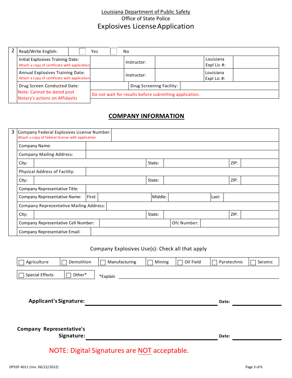 Form DPSSP4011 Explosives License Application - Louisiana, Page 5