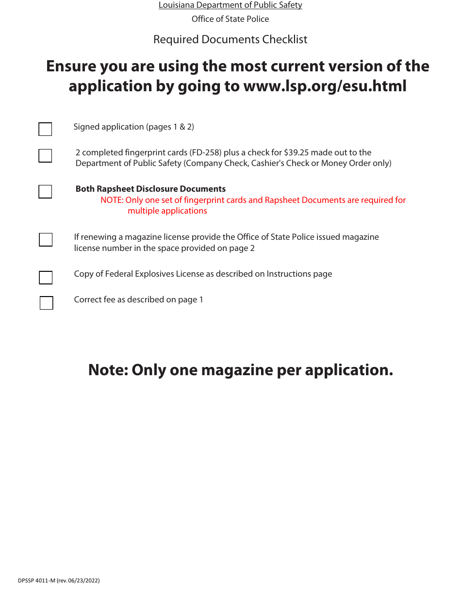 Form DPSSP4011-M Explosives Magazine License Application - Louisiana, Page 5
