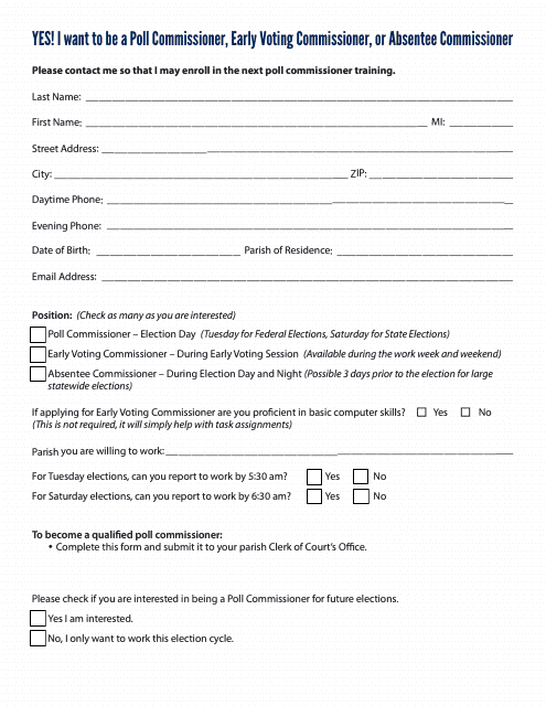 Election Worker Application - Louisiana Download Pdf