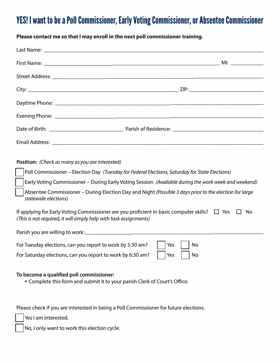 Election Worker Application - Louisiana, Page 1