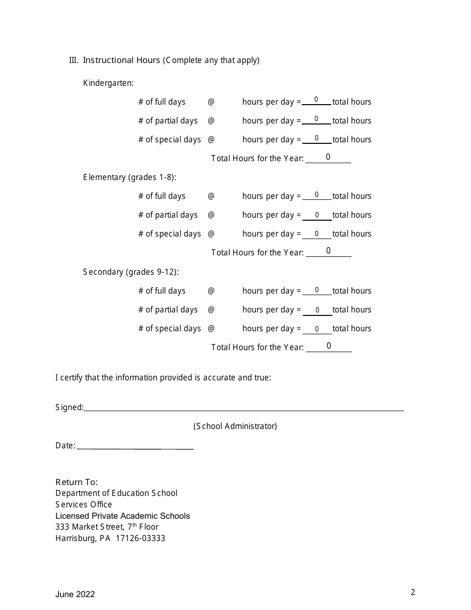 Request for Exception to 180 School Days Nonpublic and Private Schools - Pennsylvania, Page 2