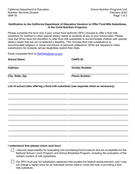 Document preview: Form SNP05 Notification to the California Department of Education Decision to Offer Fluid Milk Substitutes in the Child Nutrition Programs - California