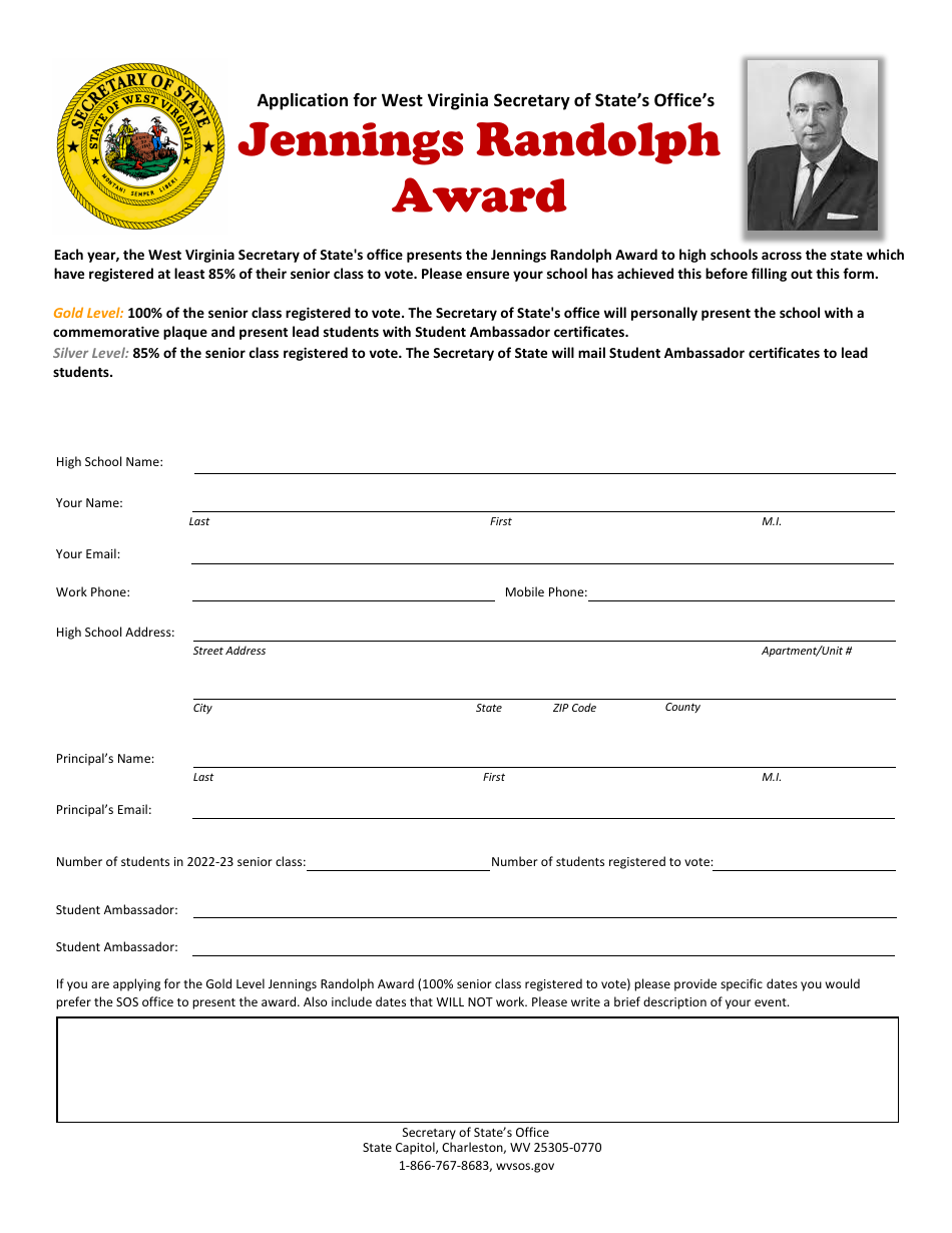 Jennings Randolph Award Application - West Virginia, Page 1