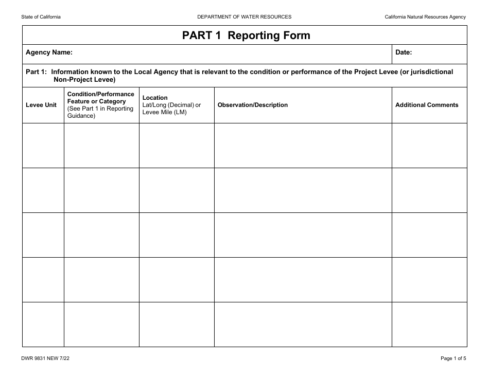 Form DWR9831 Lma Reporting Form - California, Page 1