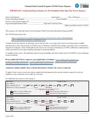 Document preview: Naitonal School Lunch Program Covid Waiver Request - Arkansas