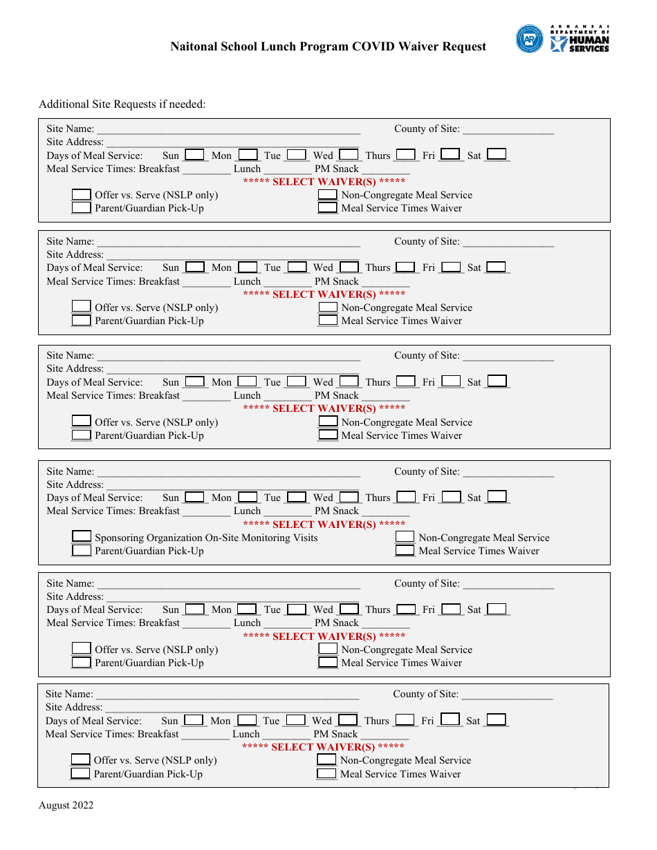 Naitonal School Lunch Program Covid Waiver Request - Arkansas, Page 4