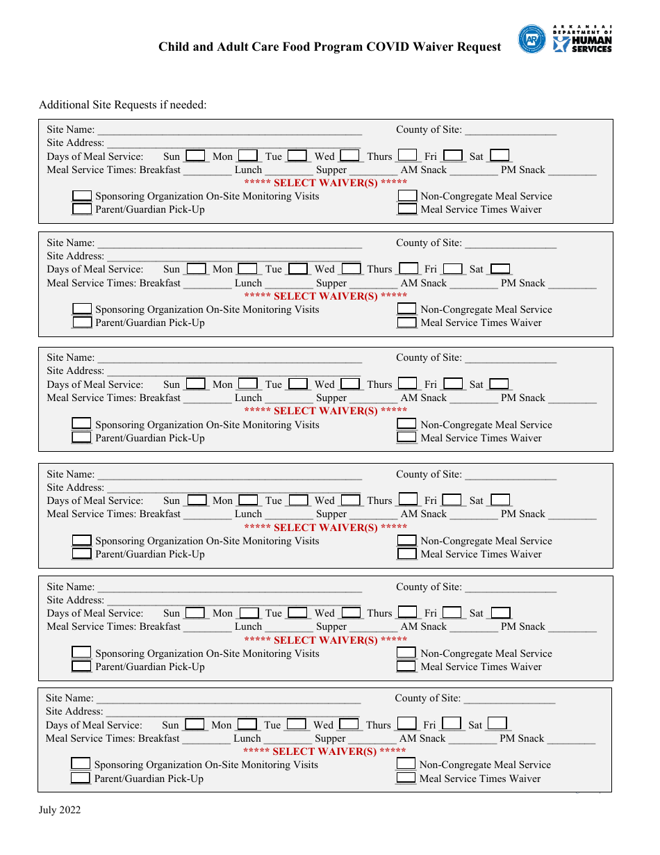 Child and Adult Care Food Program Covid Waiver Request - Arkansas, Page 4