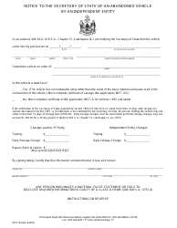 Form MVT-26 Notice to the Secretary of State of an Abandoned Vehicle by an Independent Entity - Maine