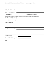 Shelter to Shelter Transfer Form - Manitoba, Canada, Page 3