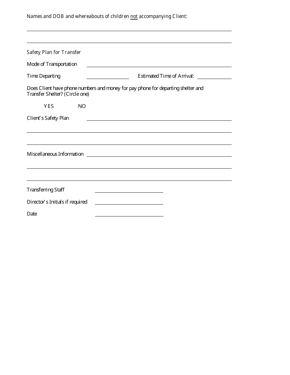 Shelter to Shelter Transfer Form - Manitoba, Canada, Page 3