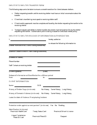 Document preview: Shelter to Shelter Transfer Form - Manitoba, Canada