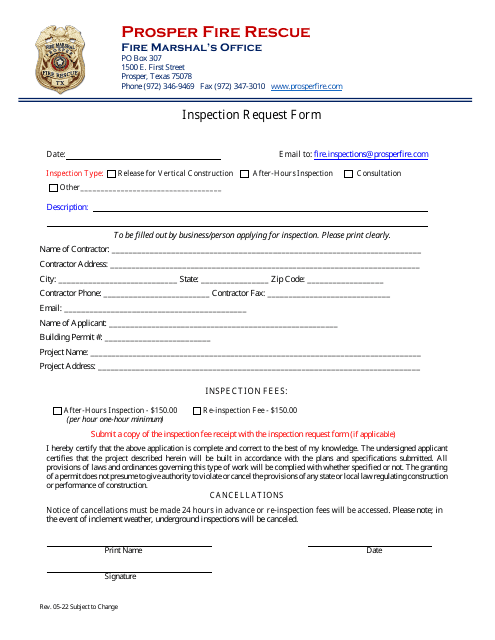 Inspection Request Form - Texas Download Pdf