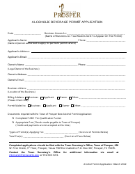 Document preview: Alcoholic Beverage Permit Application - Town of Prosper, Texas