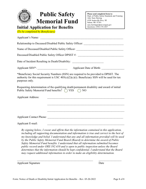 Initial Application for Benefits - Oregon