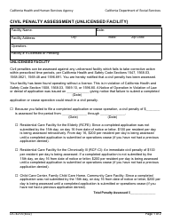 Document preview: Form LIC421A Civil Penalty Assessment (Unlicensed Facility) - California
