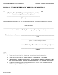 Document preview: Form LIC605A Release of Client/Resident Medical Information - California