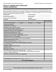 Document preview: Form LIC9119 CN Facility Inspection Checklist - Crisis Nurseries - California