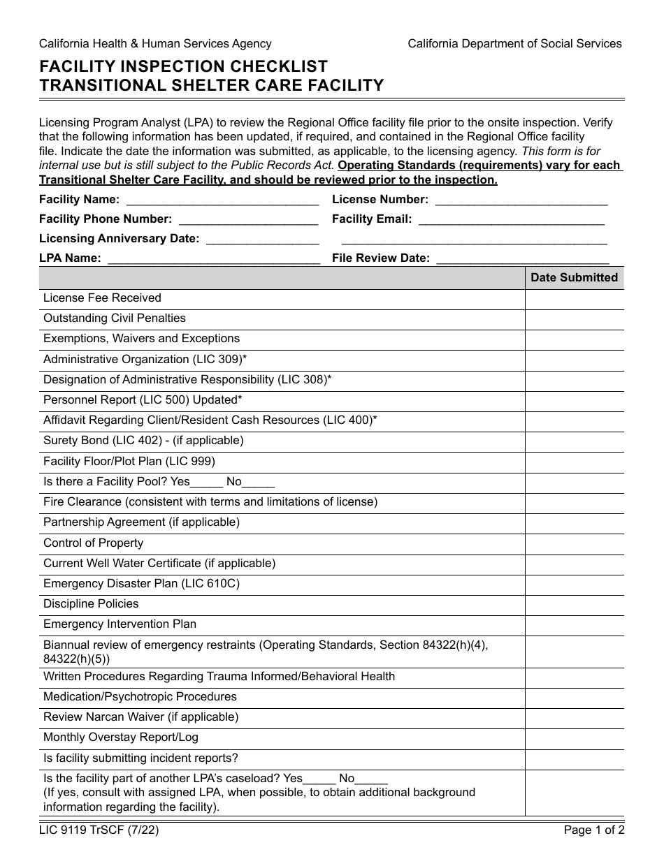 Form LIC9119 TRSCF - Fill Out, Sign Online and Download Fillable PDF ...
