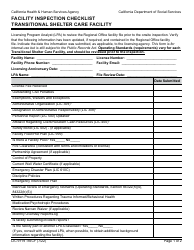 Form LIC9119 TRSCF Facility Inspection Checklist - Transitional Shelter Care Facility - California