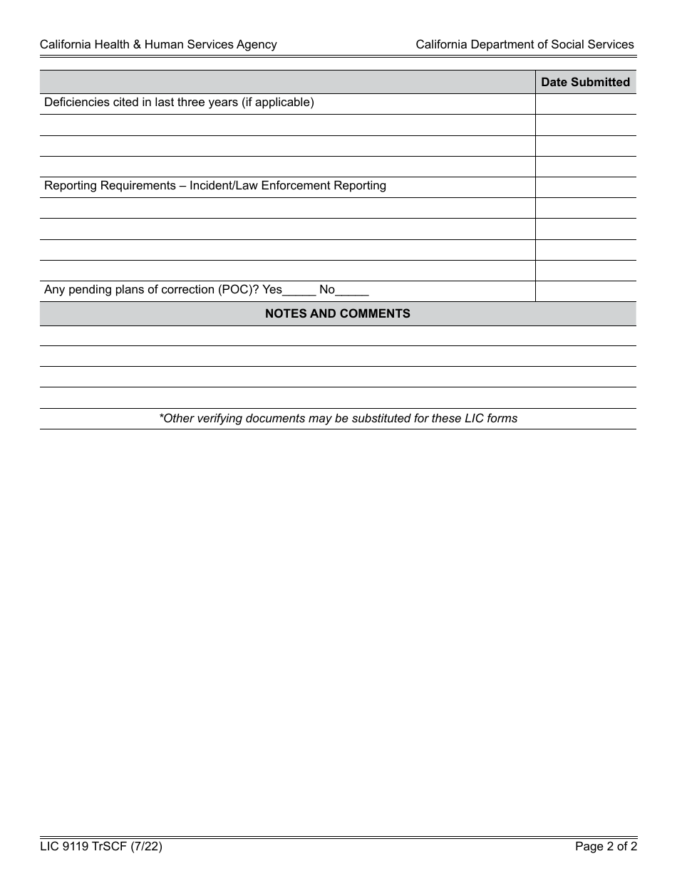 Form LIC9119 TRSCF Facility Inspection Checklist - Transitional Shelter Care Facility - California, Page 2