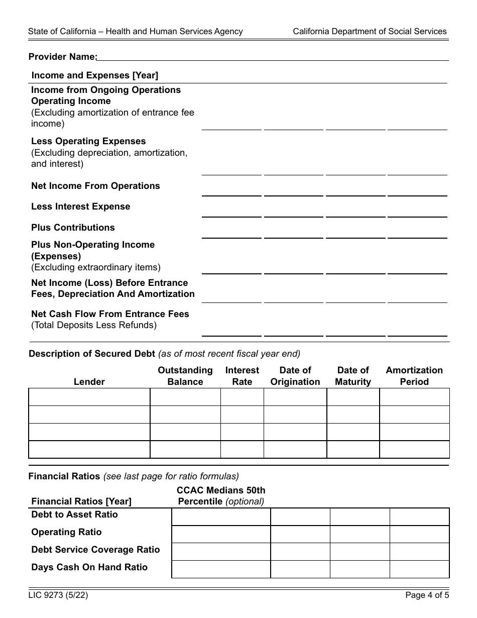 Form LIC9273 Continuing Care Retirement Community Disclosure Statement - California, Page 4