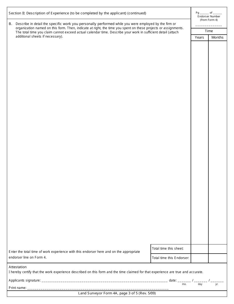 Land Surveyor Form 4A Verification of Professional Experience - New York, Page 3