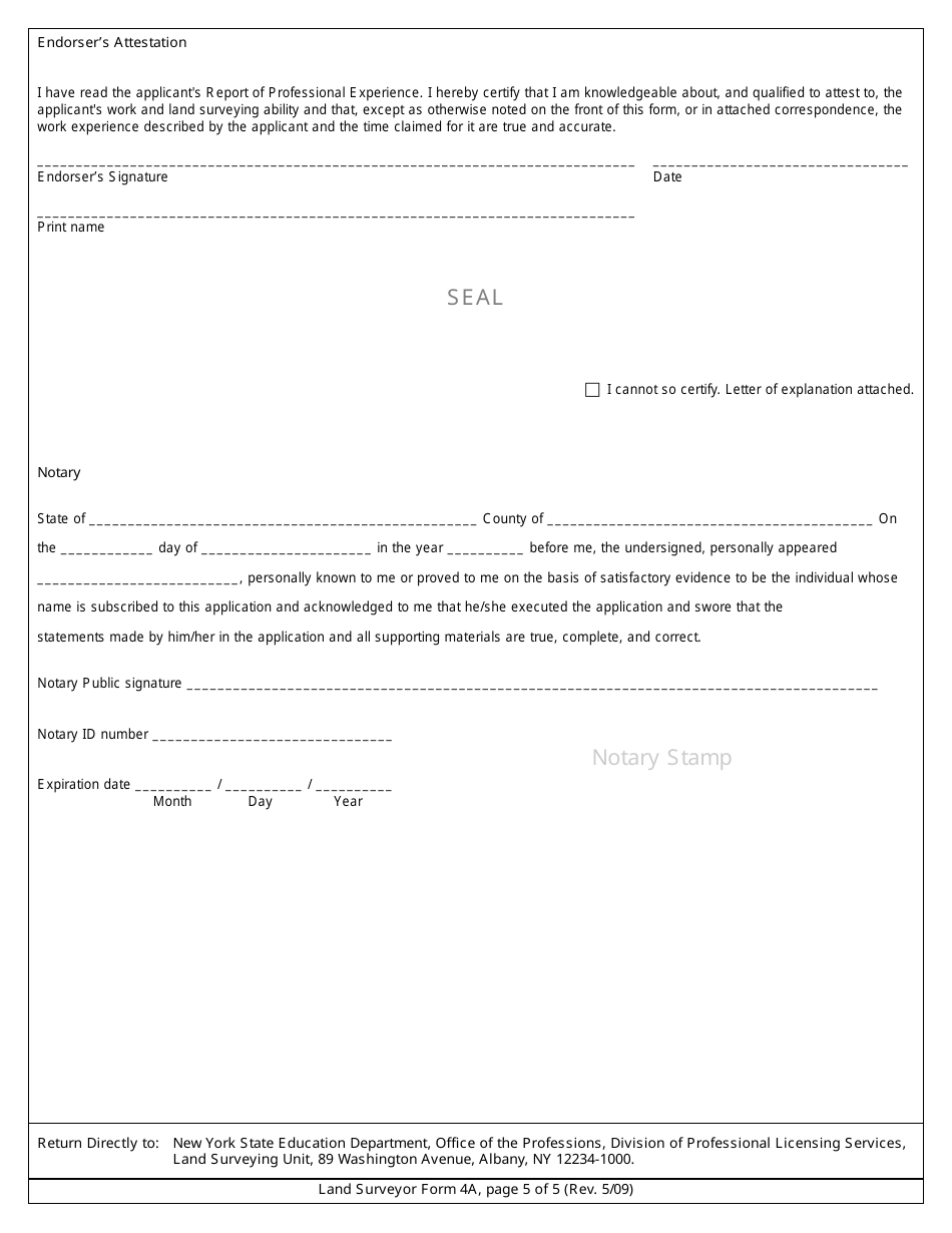 Land Surveyor Form 4A Verification of Professional Experience - New York, Page 5