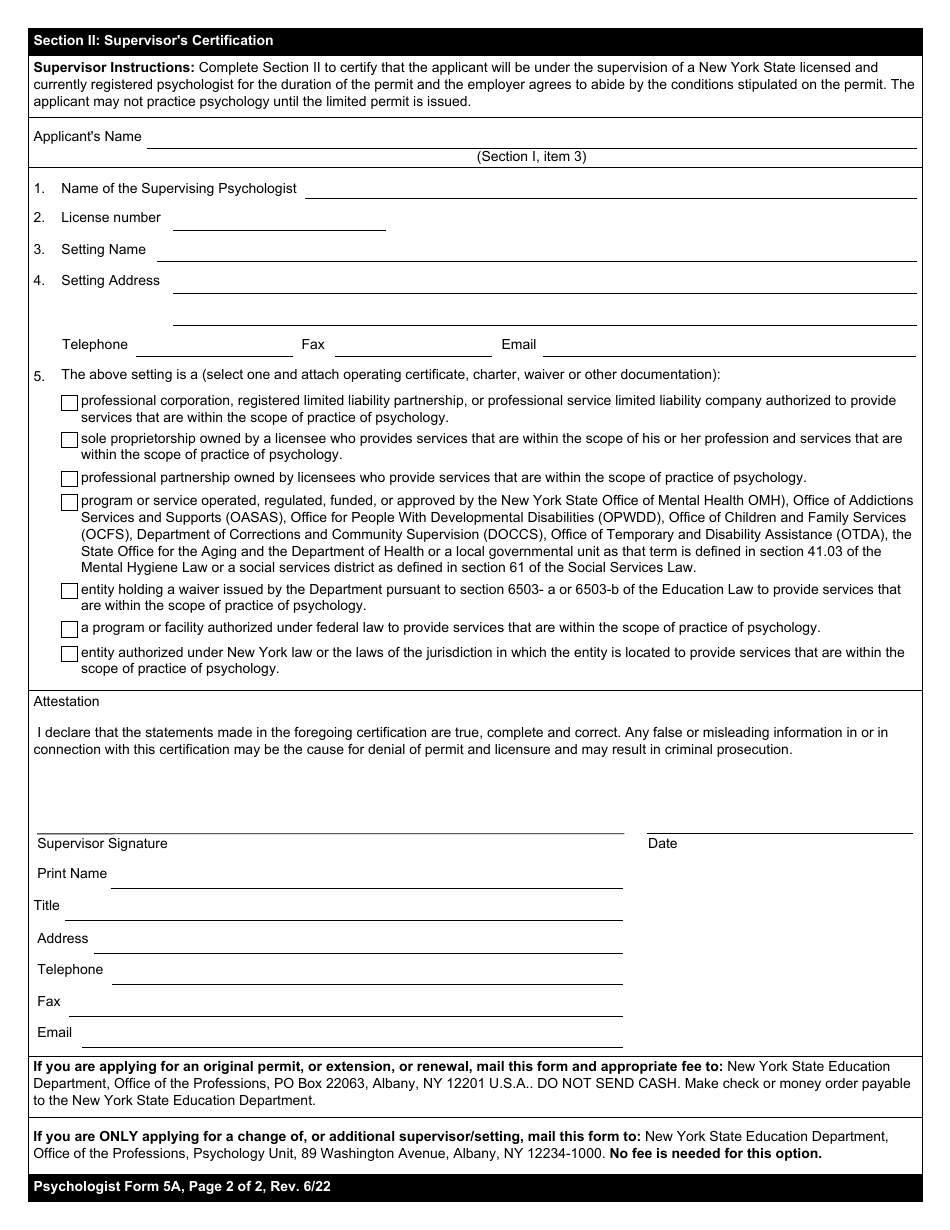 Psychologist Form 5A Download Fillable PDF or Fill Online Application ...