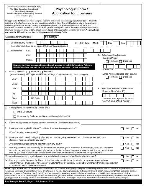 Psychologist Form 1  Printable Pdf