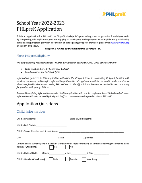 Phlprek Application - City of Philadelphia, Pennsylvania, 2023