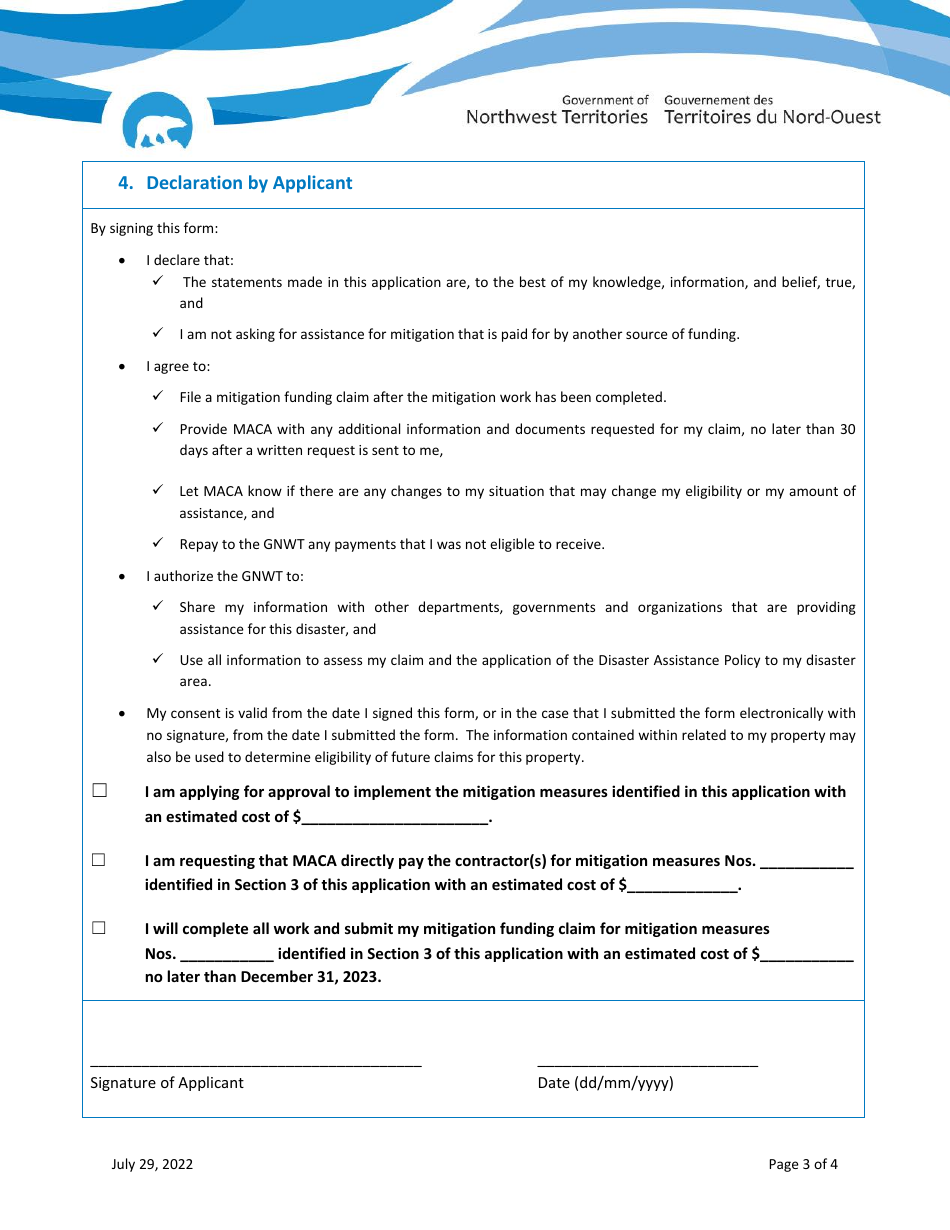 Disaster Assistance - Mitigation Funding Application - Town of Hay River Homeowners and Businesses - Northwest Territories, Canada, Page 3