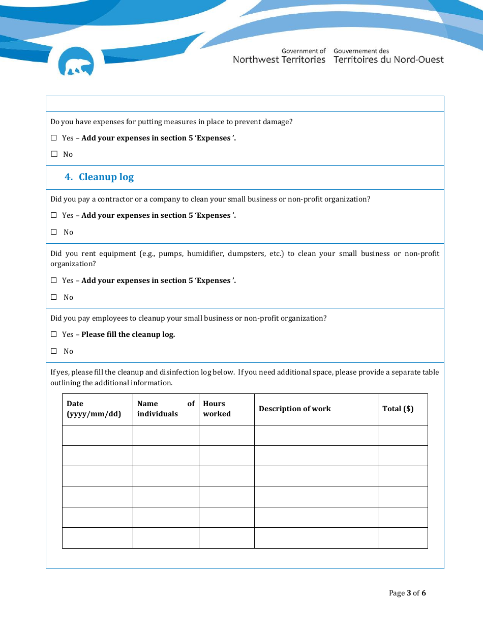 Claim Form - Disaster Financial Assistance for Small Businesses  Non-profit Organizations - Northwest Territories, Canada, Page 3