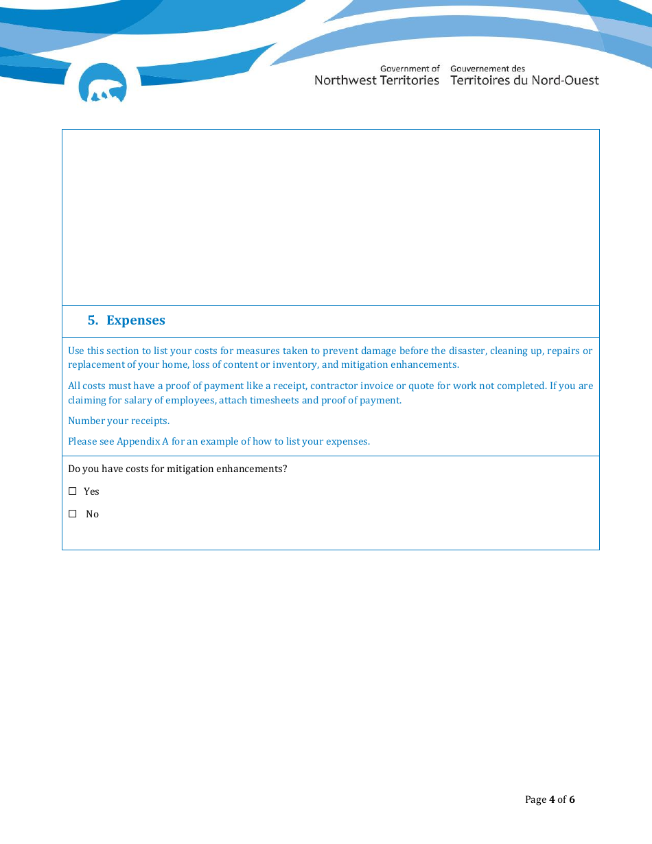Claim Form - Disaster Financial Assistance for Small Businesses  Non-profit Organizations - Northwest Territories, Canada, Page 4