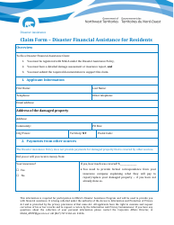 Claim Form - Disaster Financial Assistance for Residents - Northwest Territories, Canada