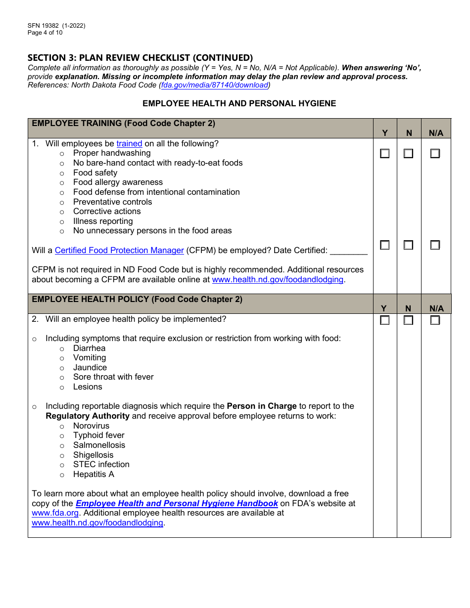 Form SFN19382 Food Establishment License Application - North Dakota, Page 4