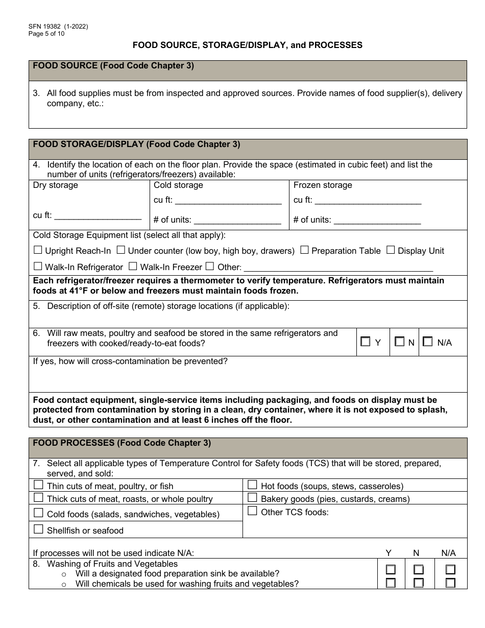 Form SFN19382 Food Establishment License Application - North Dakota, Page 5