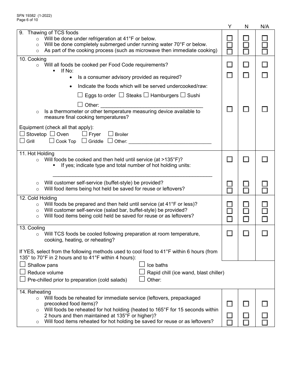 Form SFN19382 Food Establishment License Application - North Dakota, Page 6