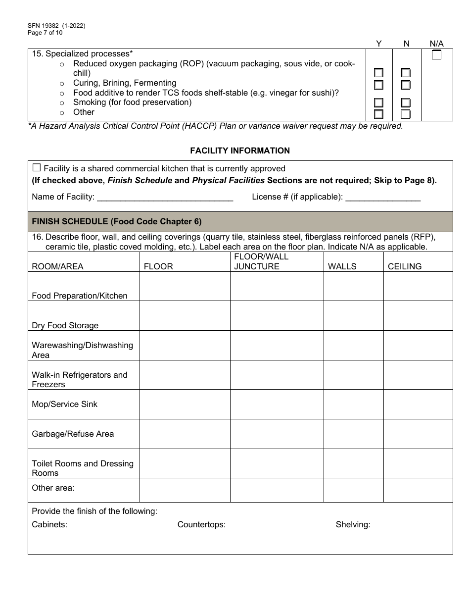 Form SFN19382 Food Establishment License Application - North Dakota, Page 7