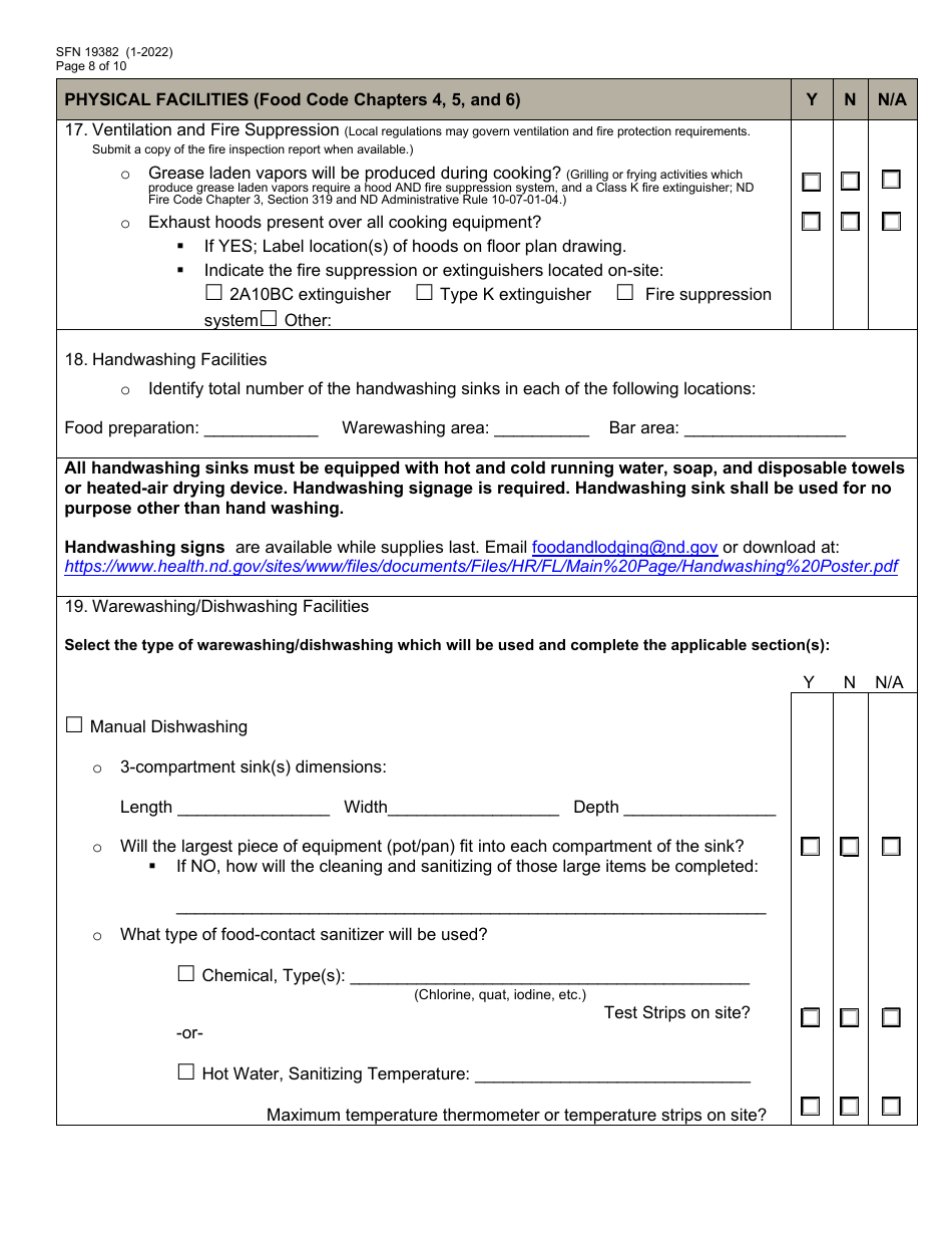 Form SFN19382 Food Establishment License Application - North Dakota, Page 8