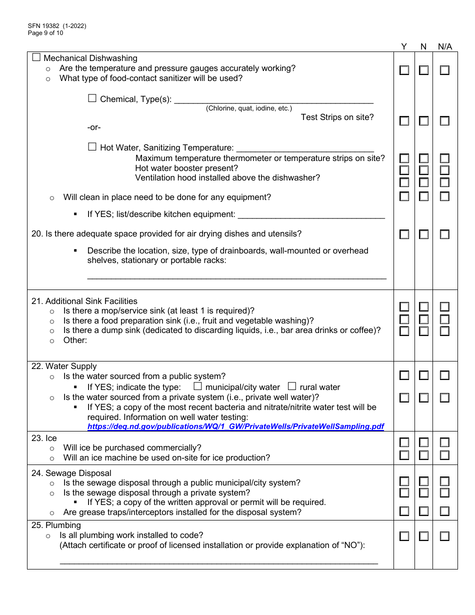 Form SFN19382 Food Establishment License Application - North Dakota, Page 9