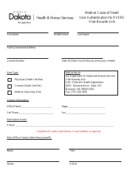 Document preview: Medical Cause of Death User Authentication for Evers Vital Records Unit - North Dakota