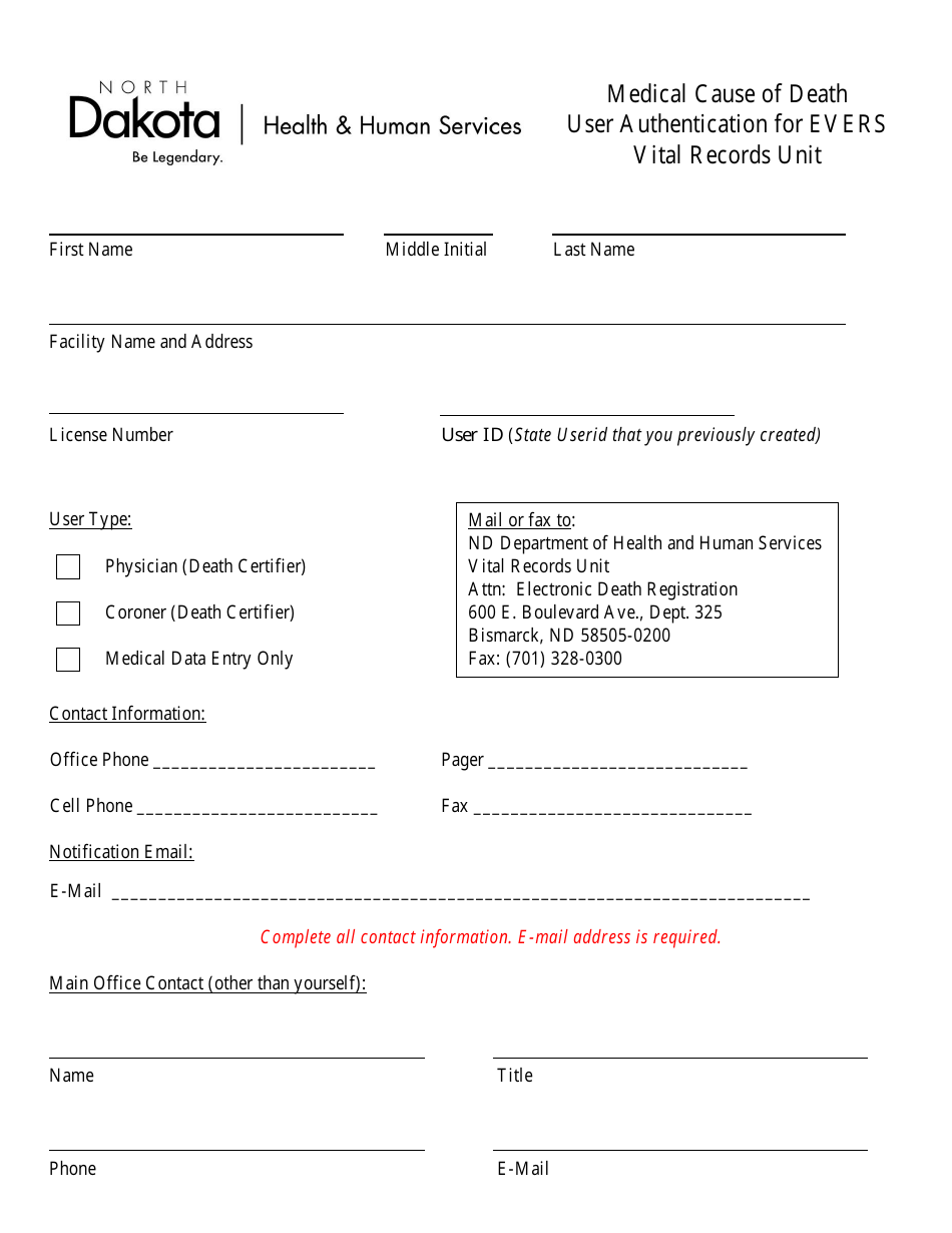 North Dakota Medical Cause of Death User Authentication for Evers Vital