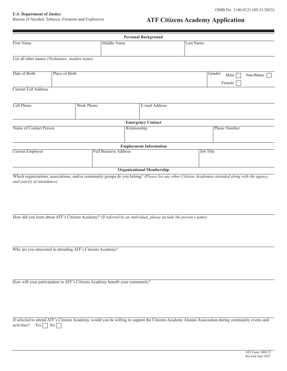 ATF Form 3000.12 ATF Citizens Academy Application, Page 1