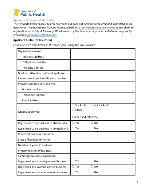 Appendix A Proposal Template - City of Philadelphia, Pennsylvania