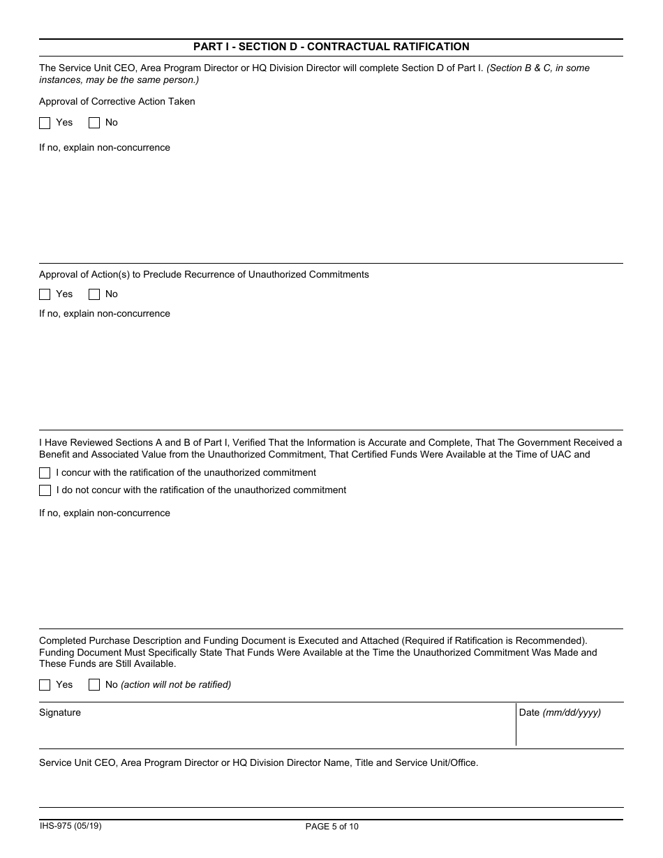 Form IHS-975 Request for Ratification of Unauthorized Commitment (Uac), Page 5