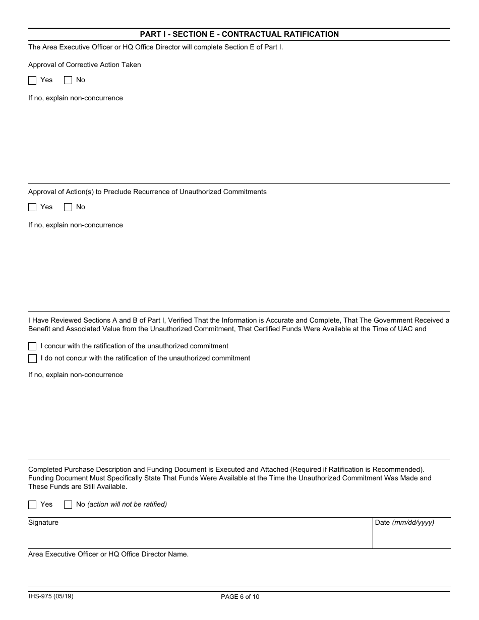 Form IHS-975 Request for Ratification of Unauthorized Commitment (Uac), Page 6