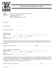 Document preview: Application for Permit Transfer - Orange County, Florida